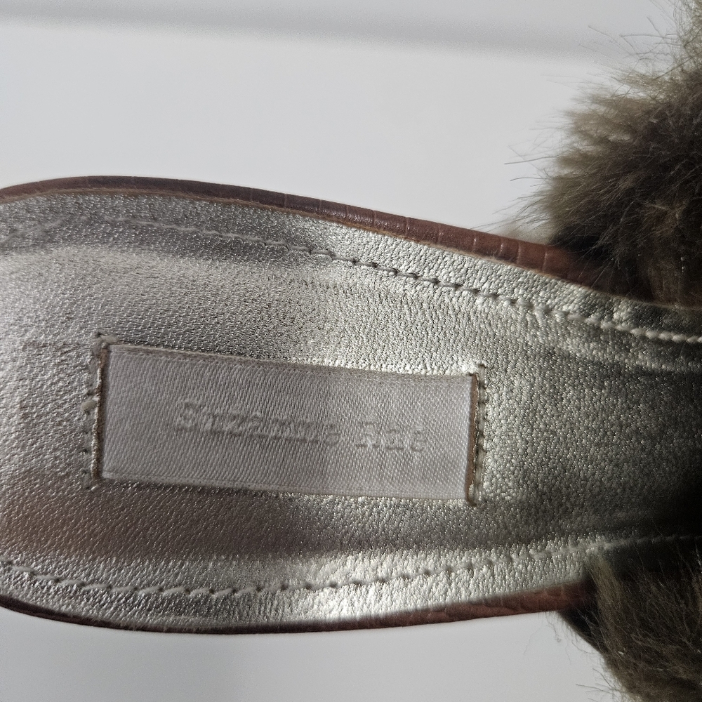 Suzanne Rae Faux Lizard With Faux Mink Lining Mules Slides 7.5 Brown Block Heel - Picture 7 of 11